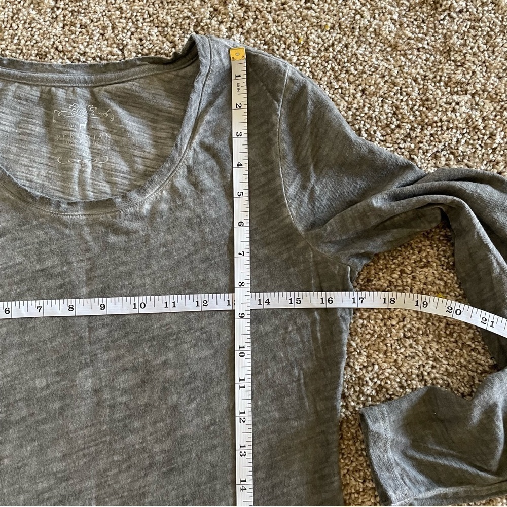 Peruvian Connection Long Sleeve Tee Shirt Women’s S Gray Stone Wash Scoop Casual - Picture 7 of 8